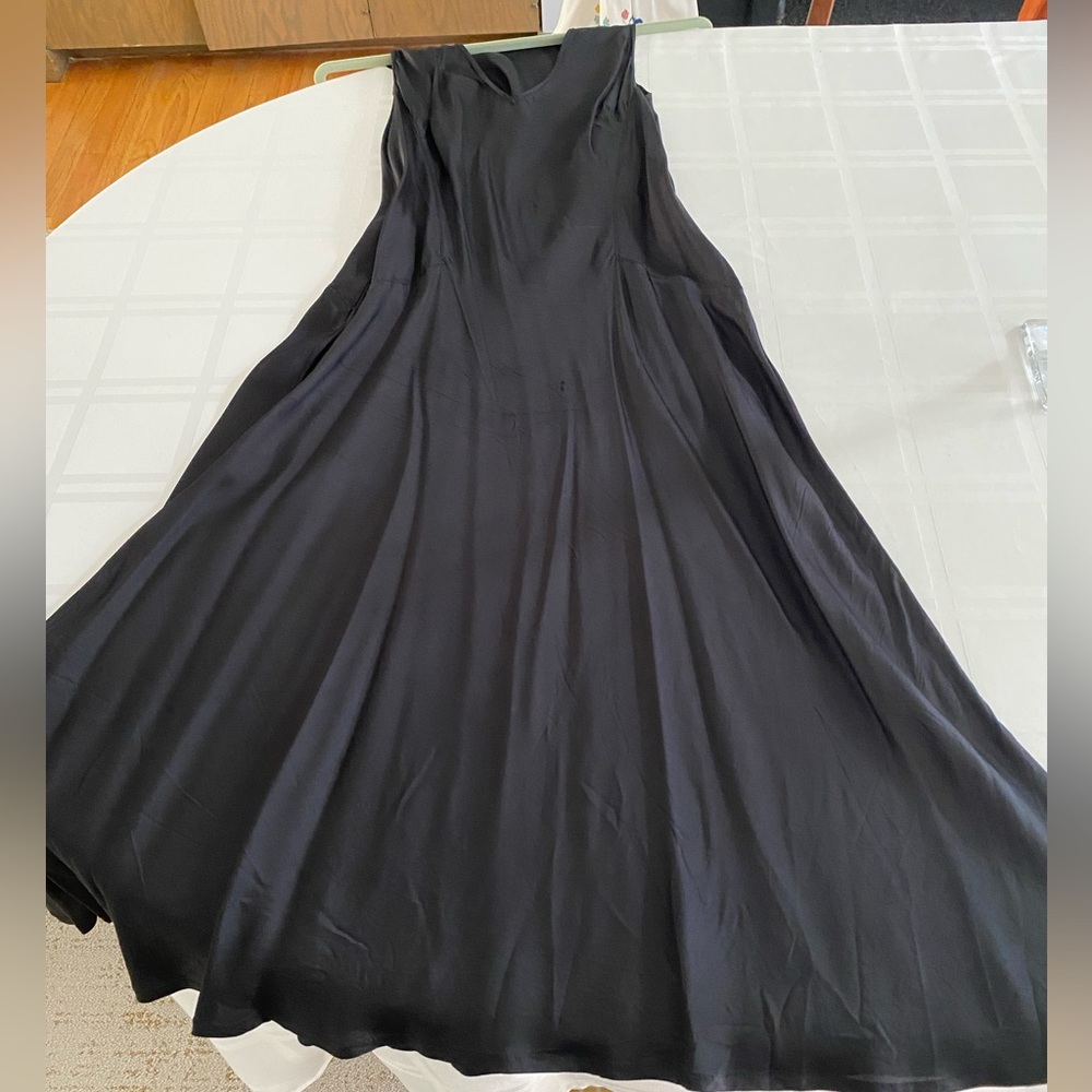 Dries van Noten black silk sleeveless midi to maxi length dress size 38